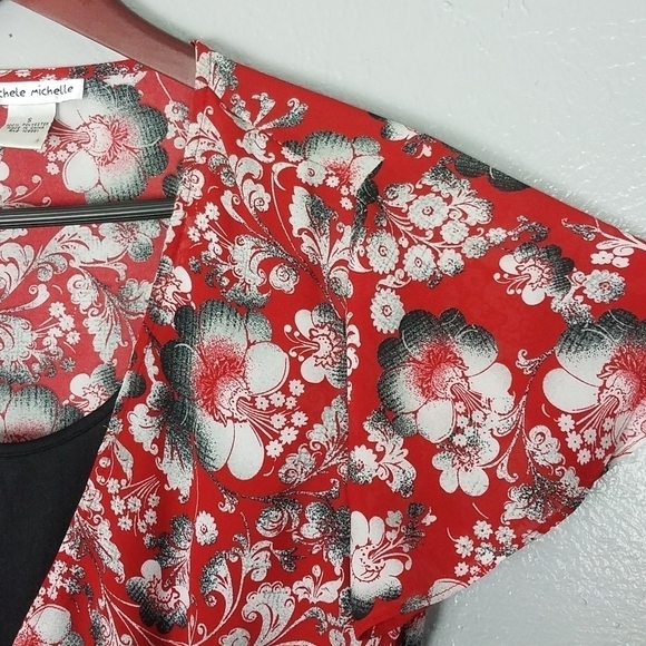 Michele Michelle Vintage Y2K Red Floral Open Front Blouse - Picture 3 of 6